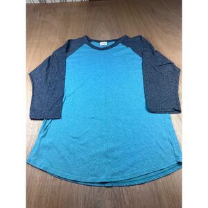 LuLaRoe Raglan Top 2XL Teal Gray Baseball Tee 3/4 Sleeve